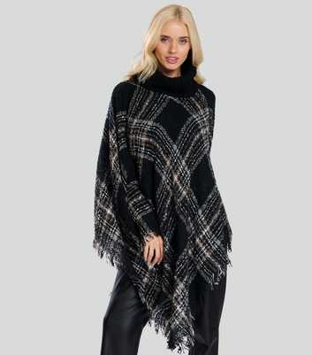 South Beach Black Funnel Neck Checked Bouclé Poncho 