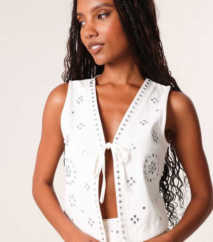 Pink Vanilla White Sequin Embellished Waistcoat