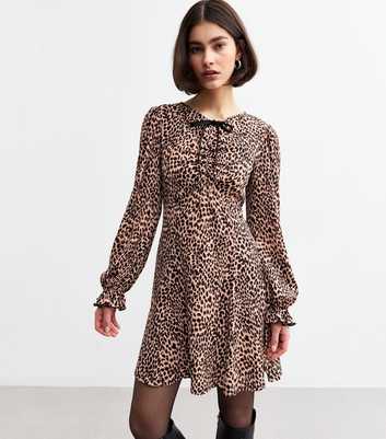 Brown Leopard Print Ruched Mini Dress