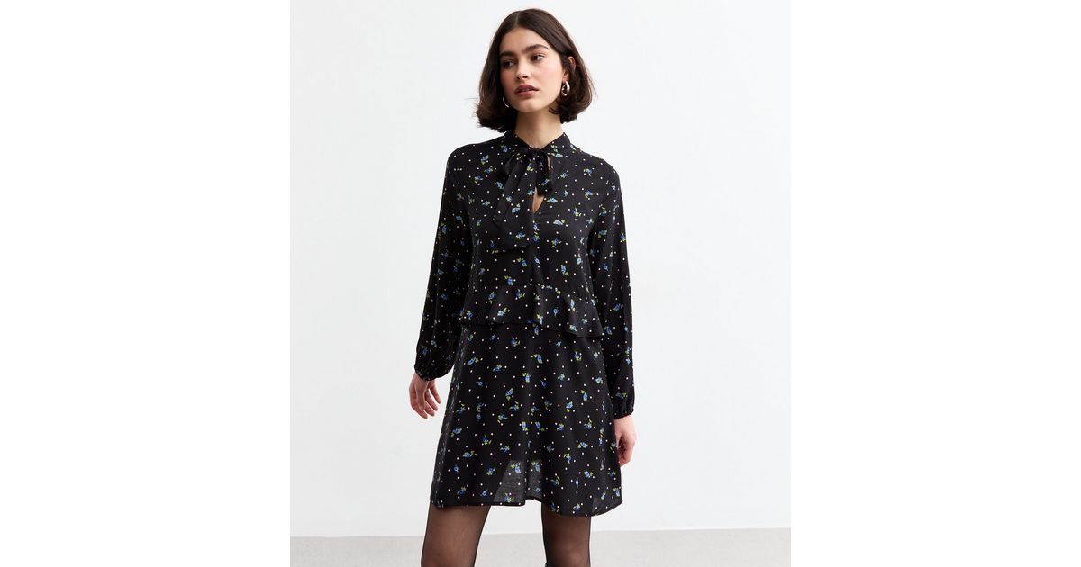 Floral Tie Neck Mini Dress