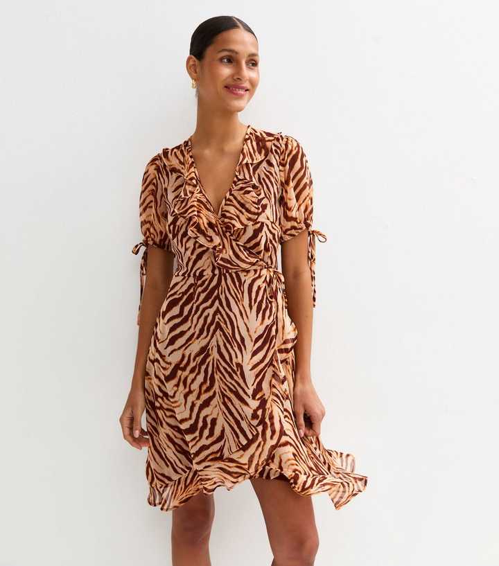 Brown Leopard Print Chiffon Mini Dress