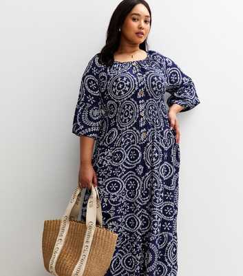 Blue Vanilla Curves Navy Printed Midi Dress