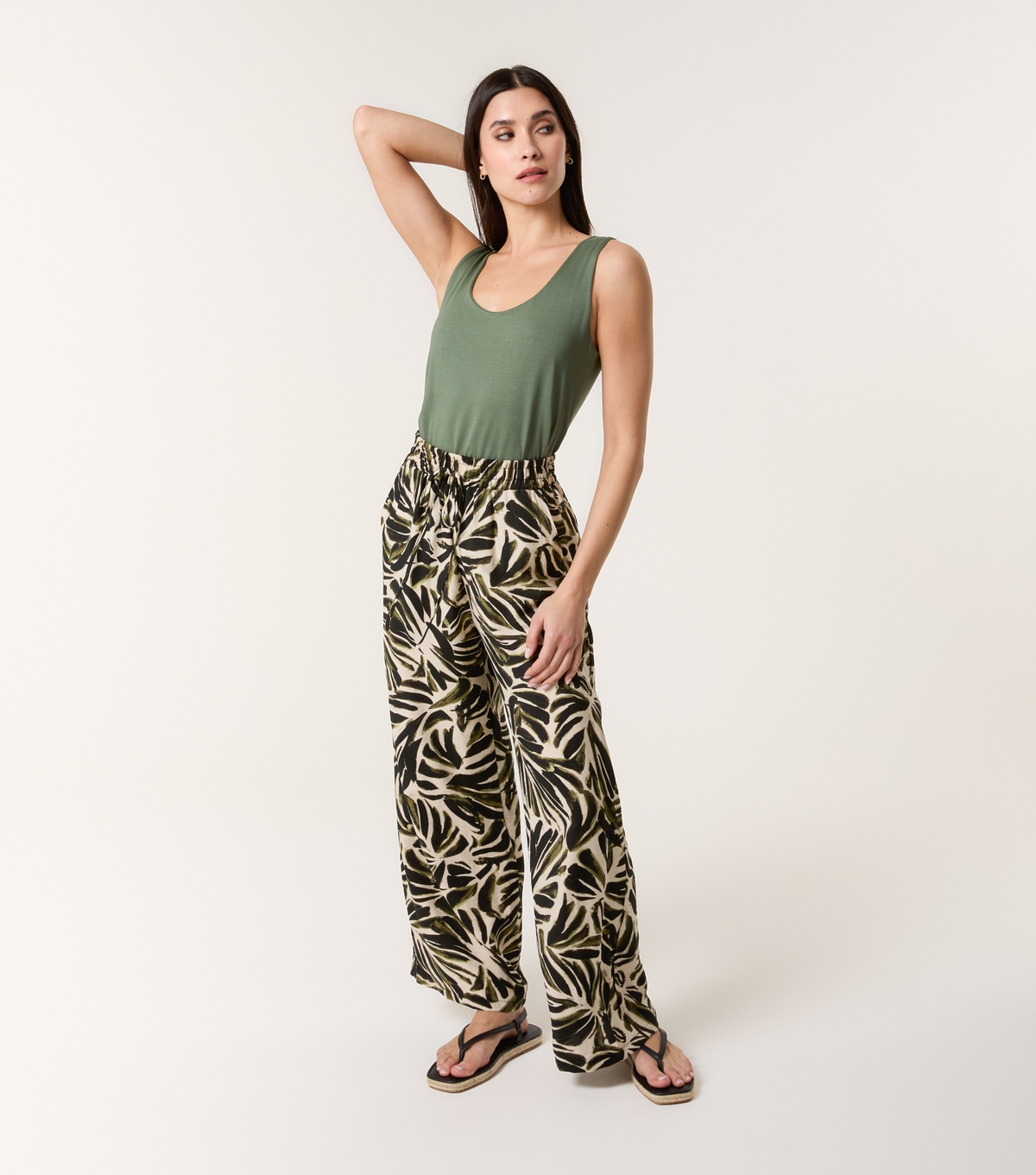 Women's Khaki Palm Print Wide Leg Trousers Blue Vanilla New Look