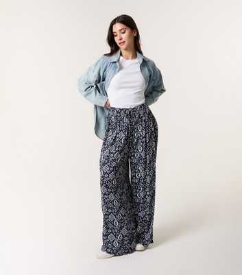 Blue Vanilla Navy Printed Wide Leg Trousers