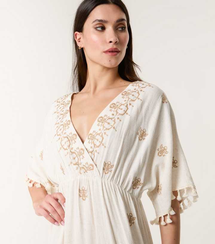 sachin and babi light blue dress Monsoon Opal Embroidered Kaftan Ivory main image 0