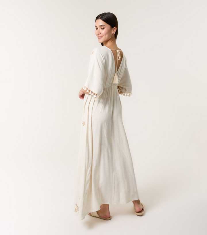 sachin and babi light blue dress FatFace Coral Embroidered Kaftan Dress - White