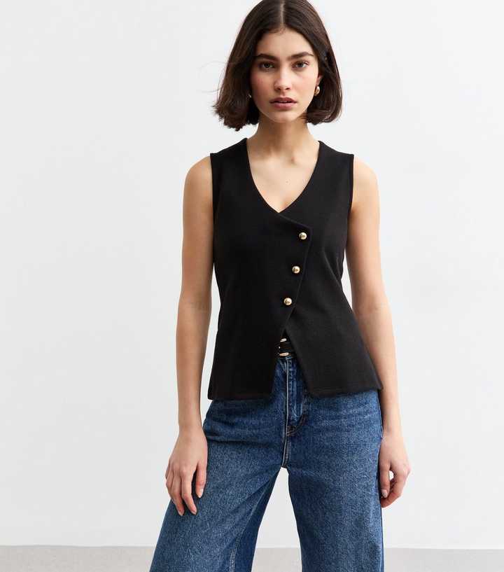 Asymmetric Button Bow Detail Vest