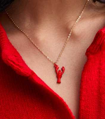 Gold Tone Lobster Charm Pendant Necklace