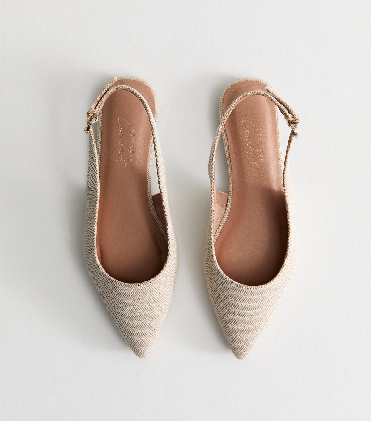 Women's Cream Linen Look Slingback Flats New Look