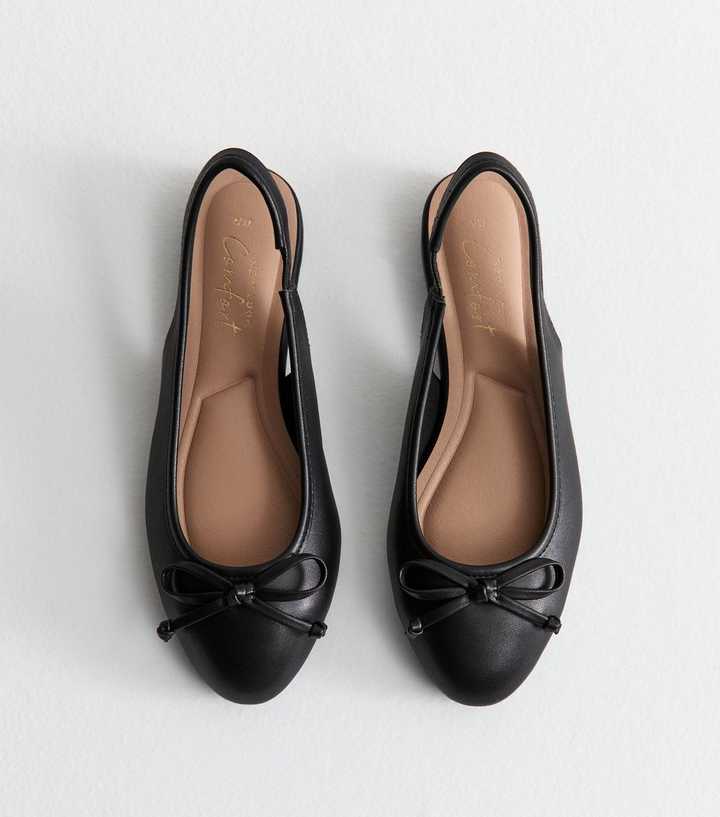 Black Faux Leather Slingback Flats