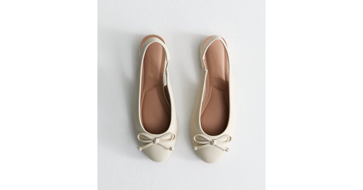 Off White Faux Leather Slingback Flats | New Look