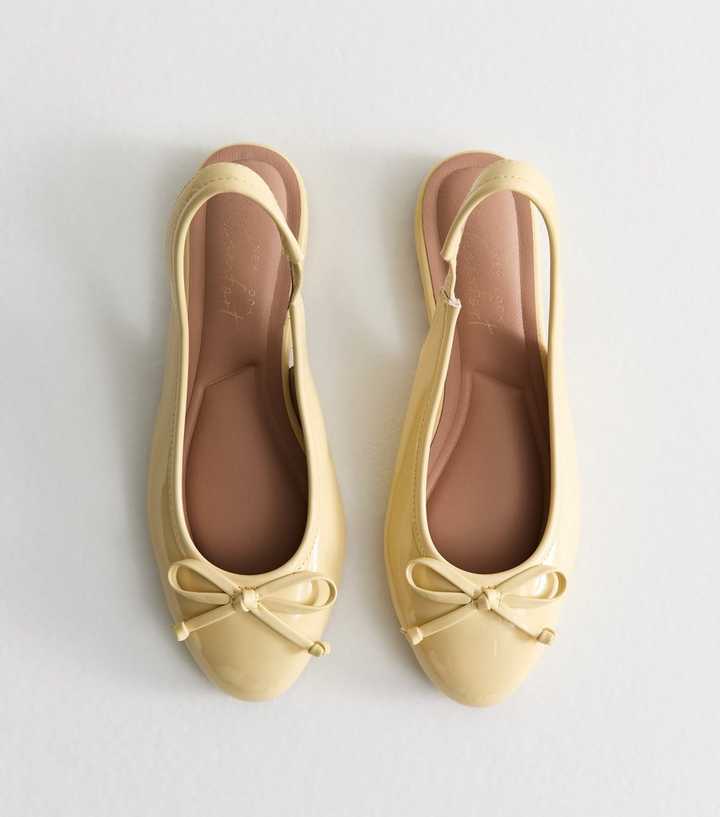 Light Yellow Faux Leather Slingback Flats