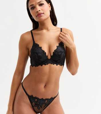 Black Satin Floral Non Padded Bra
