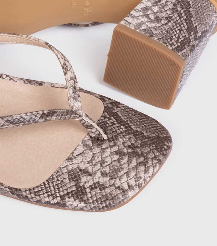 London Rebel Brown Snakeskin Print Thong Strap Mules