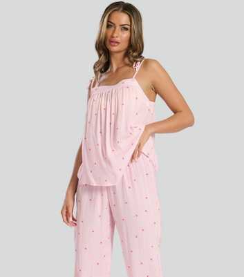 Loungeable Pink Striped Palm Tree Print Cami Top and Trousers Set