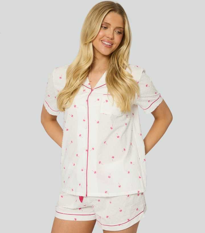 Loungeable White Palm Tree Print Shirt and Shorts Set