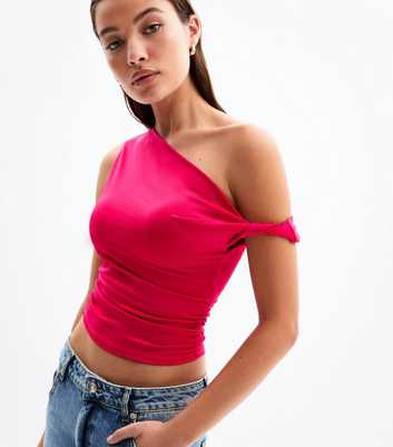 Bright Pink Off The Shoulder Cropped Top