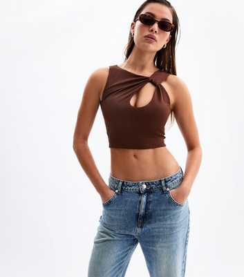 Brown Keyhole Asymmetric Cropped Top
