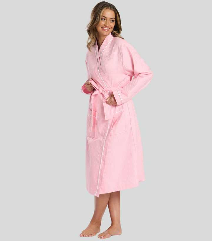 pink waffle dressing gown Luxurious 100% Cotton Women's Waffle Robe. Long, Lightweight Pink