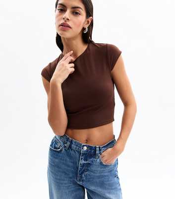 Dark Brown Twist Back Cropped Top