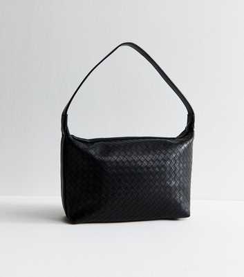 Black Woven Faux Leather Shoulder Bag