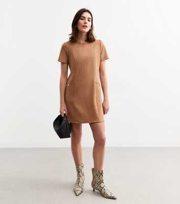 Tan Faux Suede Mini Shift Dress