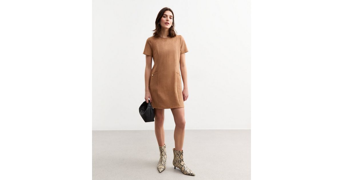princess polly baby blue dress Vintage 1960s Brown Suede Zip Front Jumper Dress main image 1