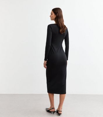 Black ribbed button down midi dress on sale