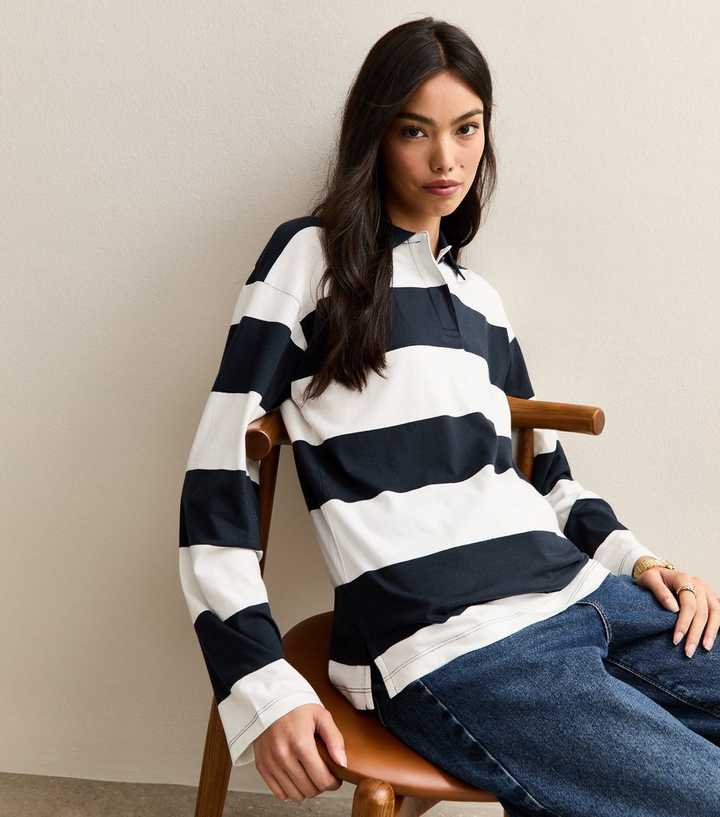 Navy Rugby Stripe Long Sleeve Top