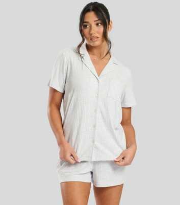 Loungeable Grey Ribbed Shirt and Shorts Pyjama Set