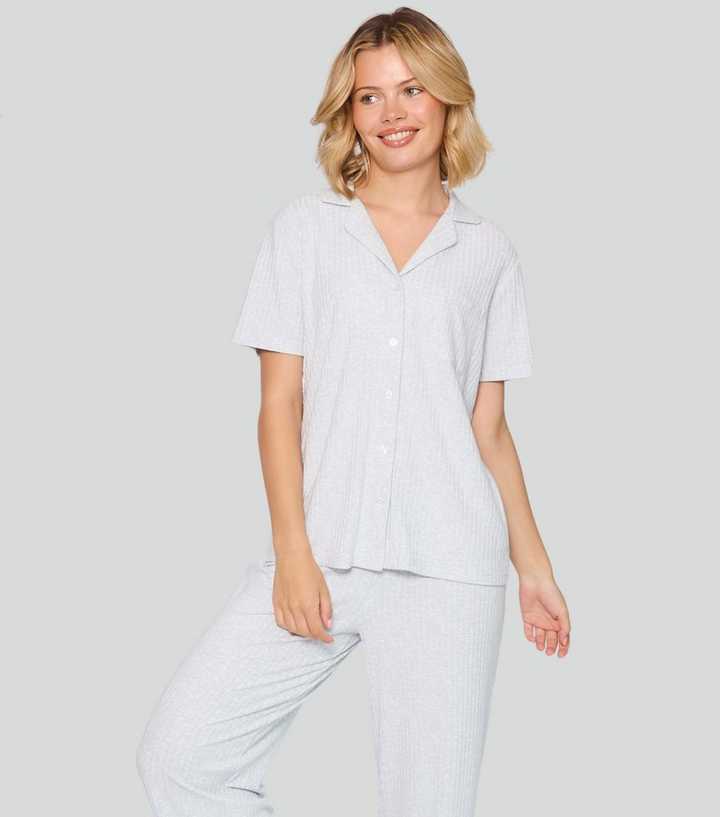 Loungeable Light Grey Shirt and Trousers Pyjama Set
