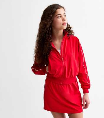 Girls Bright Red Zip Through Sports Jacket