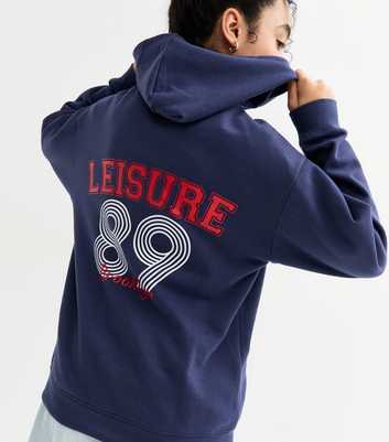 Girls Navy Oversized 89 Print Hoodie