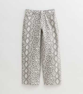 Girls Brown Snake Print Wide Leg Jeans