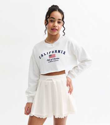 Girls White Broderie Anglaise Trim Skort