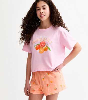 Girls Pink Fruit Print T-Shirt and Shorts Pyjama Set