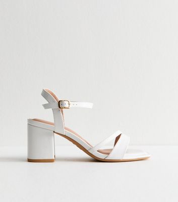 Wide Fit White Faux Leather Block Heel Sandals | New Look