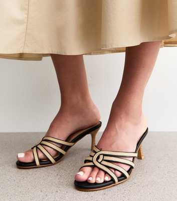Wide Fit Black Raffia Look Kitten Heel Sandals