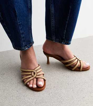 Wide Fit Camel Raffia Look Kitten Heel Sandals