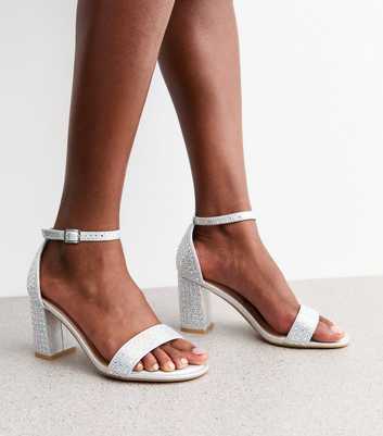 Wide Fit Silver Gem Embellished Block Heel Sandals