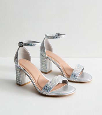 Wide Fit Silver Embellished Shoes Wide Fit Embellished Low Block