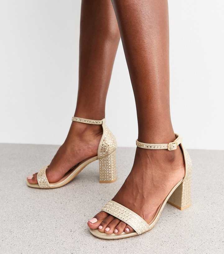 Wide Fit Gold Embellished Block Heel Sandals