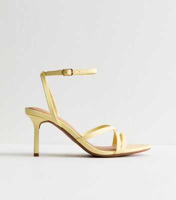Yellow Faux Leather Strappy Heeled Sandals