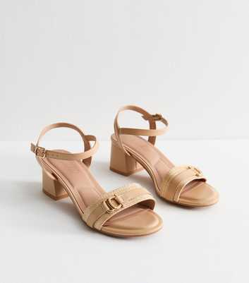 Wide Fit Camel Faux Leather Horsebit Detail Strappy Sandals