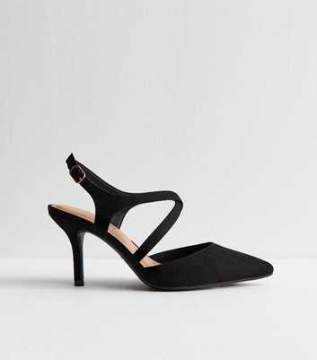 Wide Fit Black Faux Suede Crossover Strap Pumps