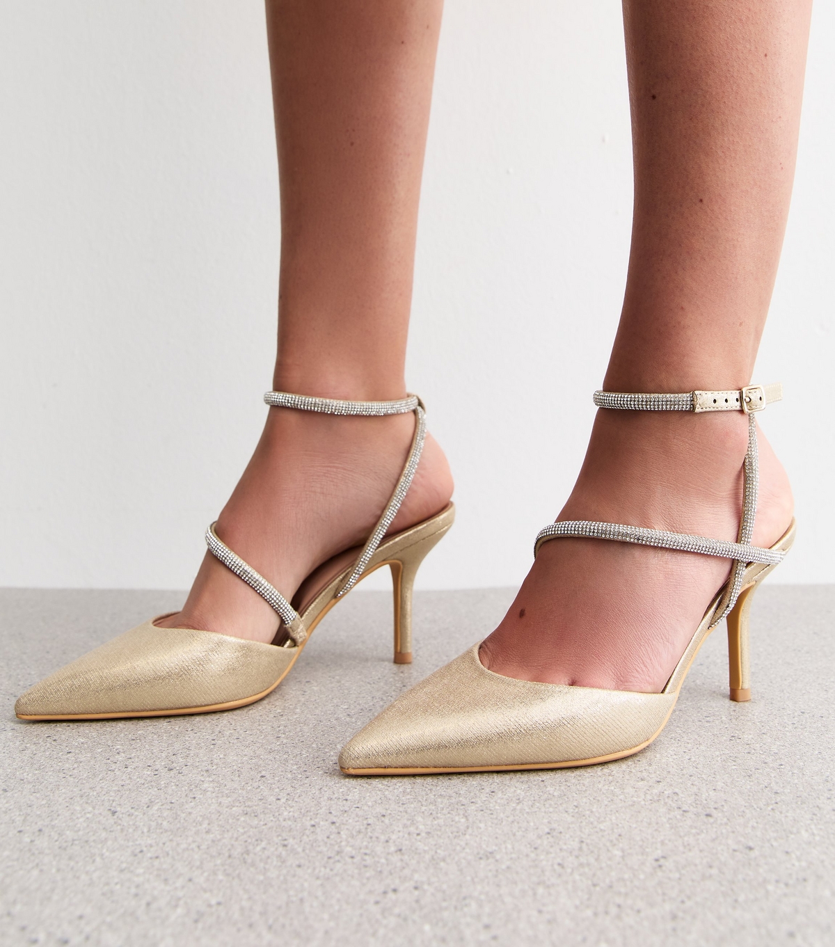 Women's Gold Diamanté Wraparound Strap Court Shoes New Look