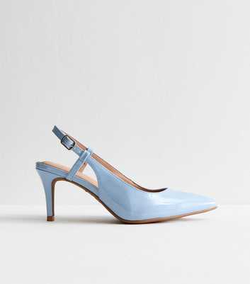 Wide Fit Light Blue Faux Patent Leather Slingback Strap Shoes