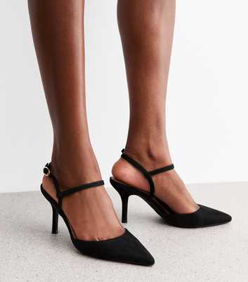 Black Faux Suede Pointed Toe Court Shoes