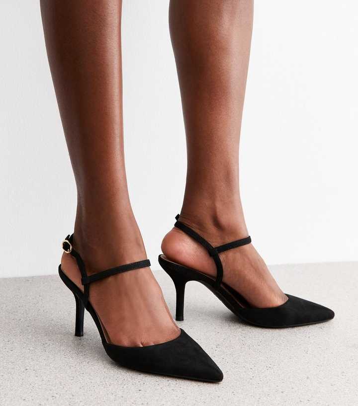 Black Faux Suede Pointed Toe Court Shoes