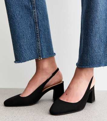 Wide Fit Black Faux Suede Almond Toe Slingback Pumps
